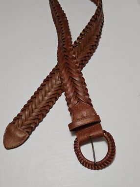 Braided Wide Leather Belt - Brown Size 18/20 XL
